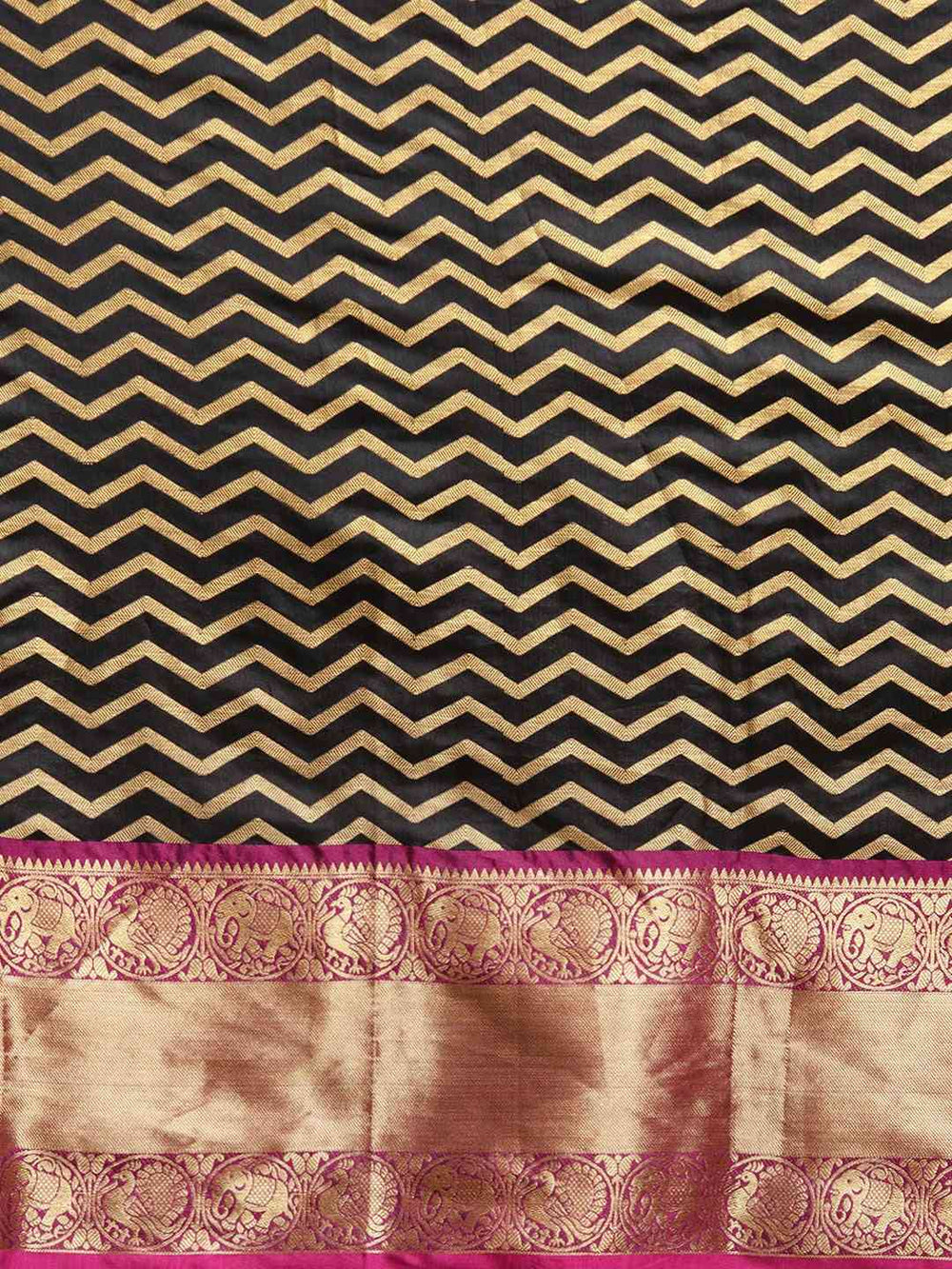 Pure Kanjivaram Silk Black Colour Geometric Print Saree