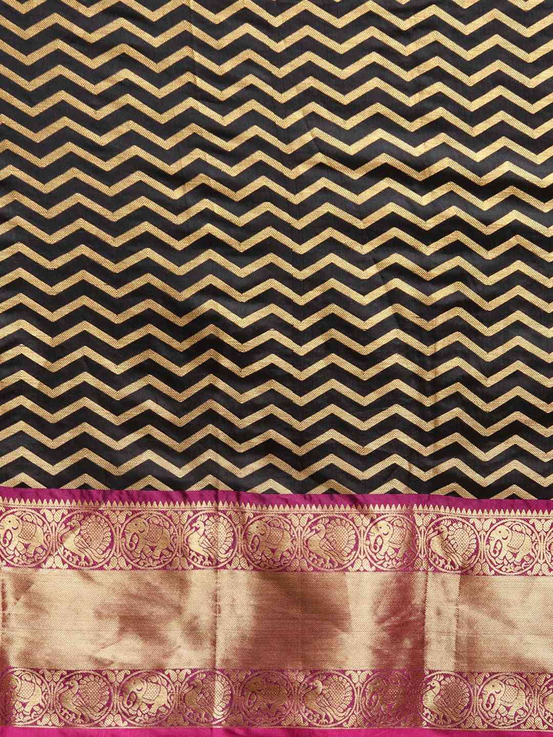Pure Kanjivaram Silk Black Colour Geometric Print Saree