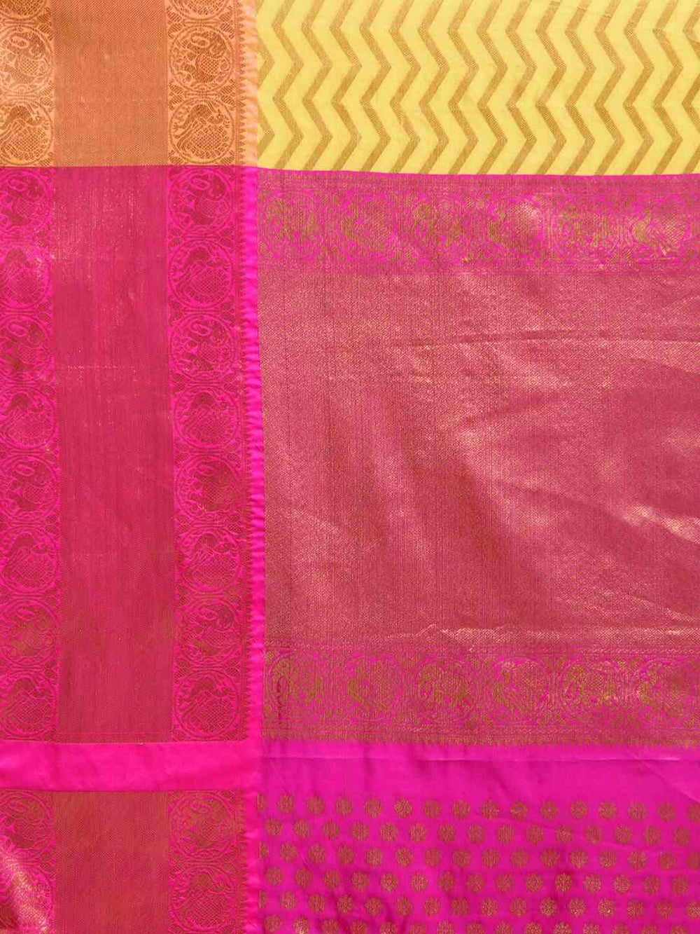 Pure Kanjivaram Silk Yellow Colour Geometric Print Saree
