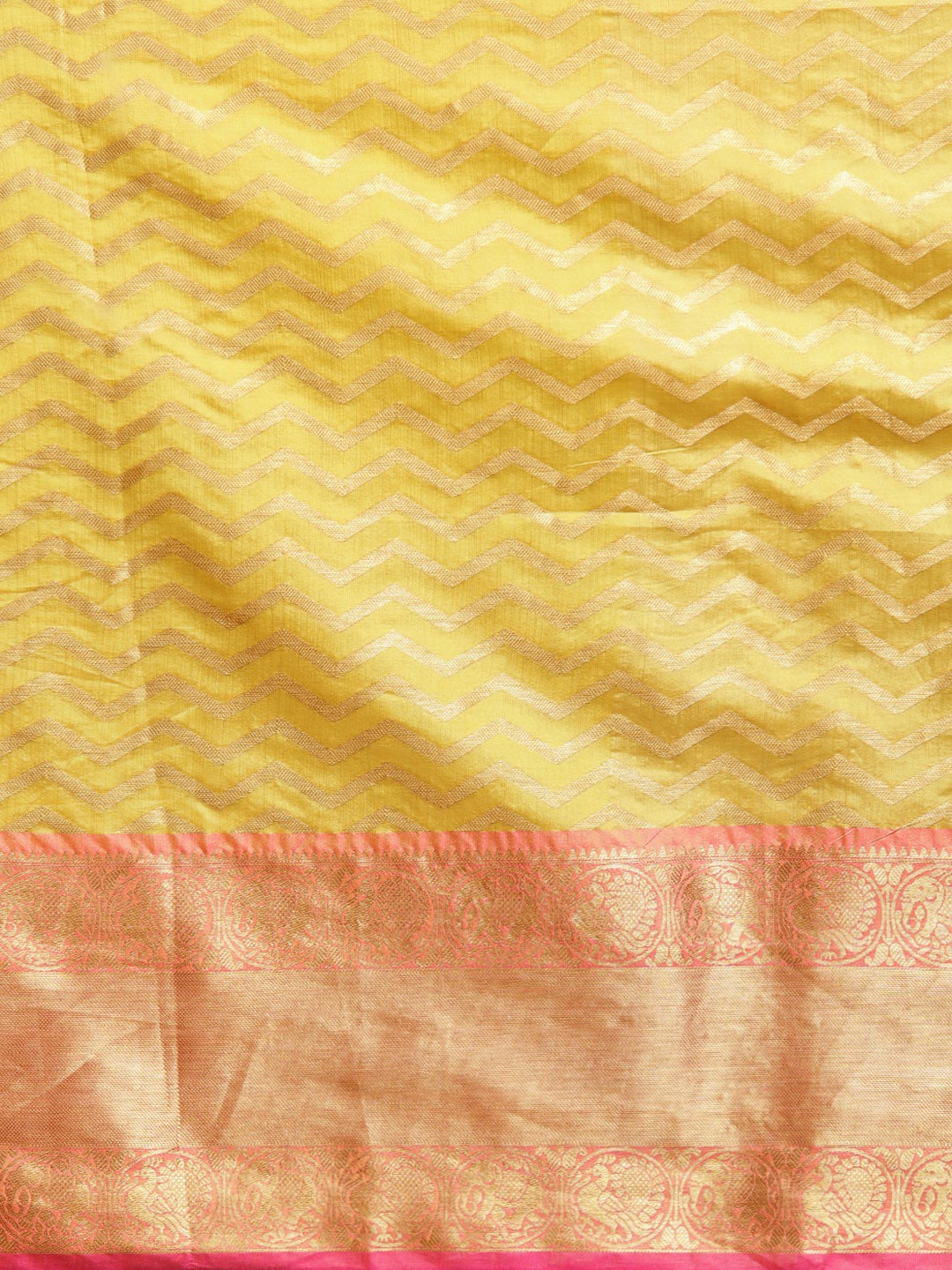 Pure Kanjivaram Silk Yellow Colour Geometric Print Saree
