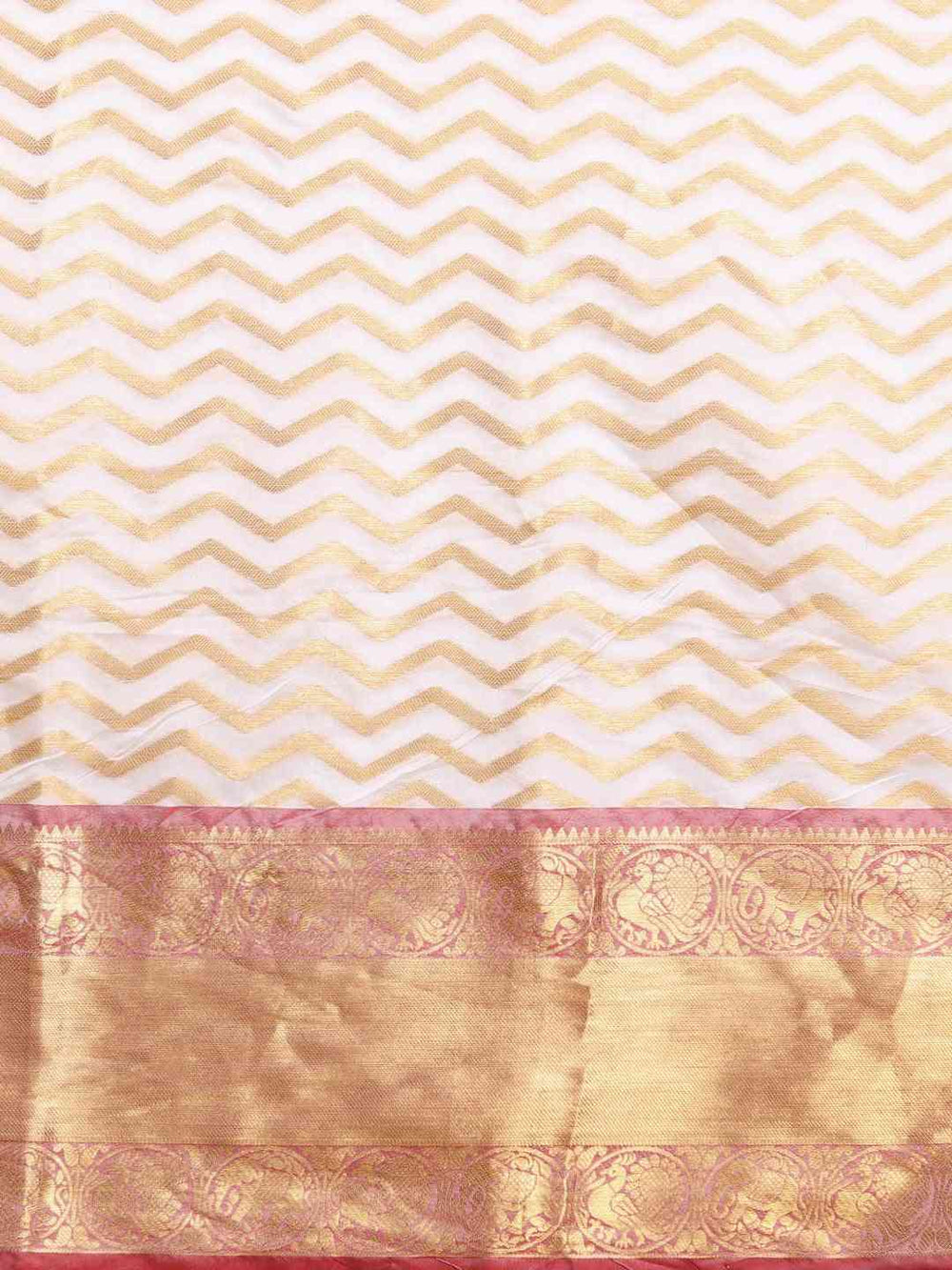 Bollywood Pure Kanjivaram White Geometric Print Silk Saree 