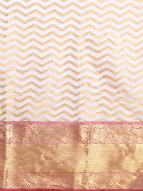 Bollywood Pure Kanjivaram White Geometric Print Silk Saree 
