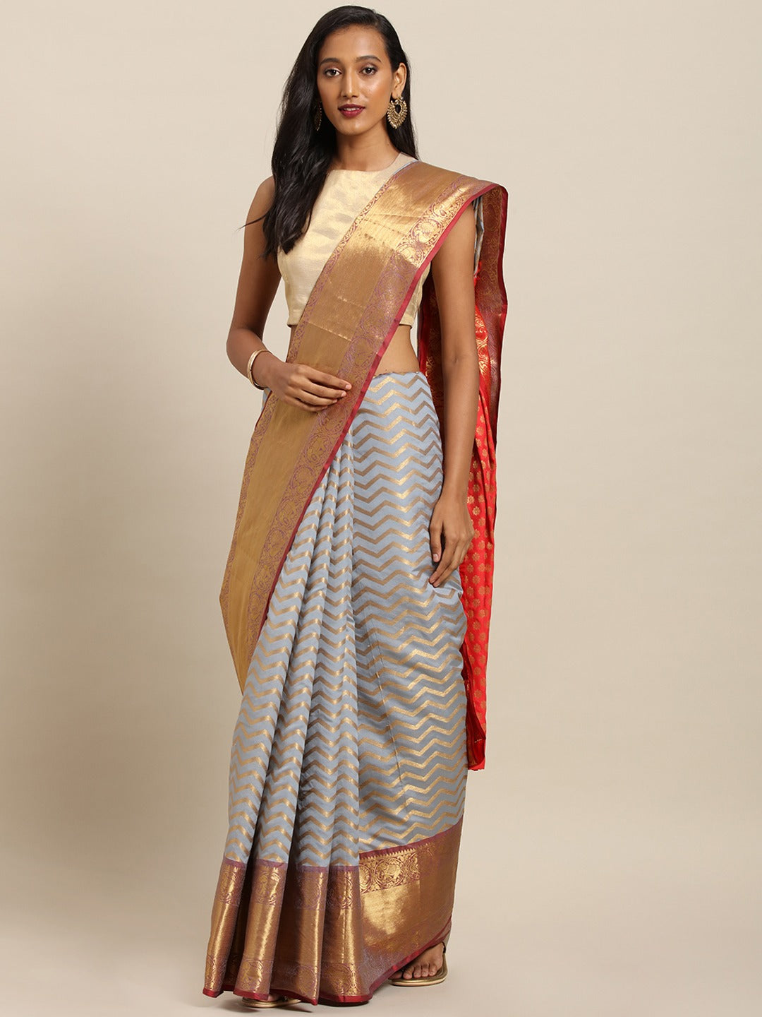 Pure Kanjivaram Grey Colour Silk blend Saree