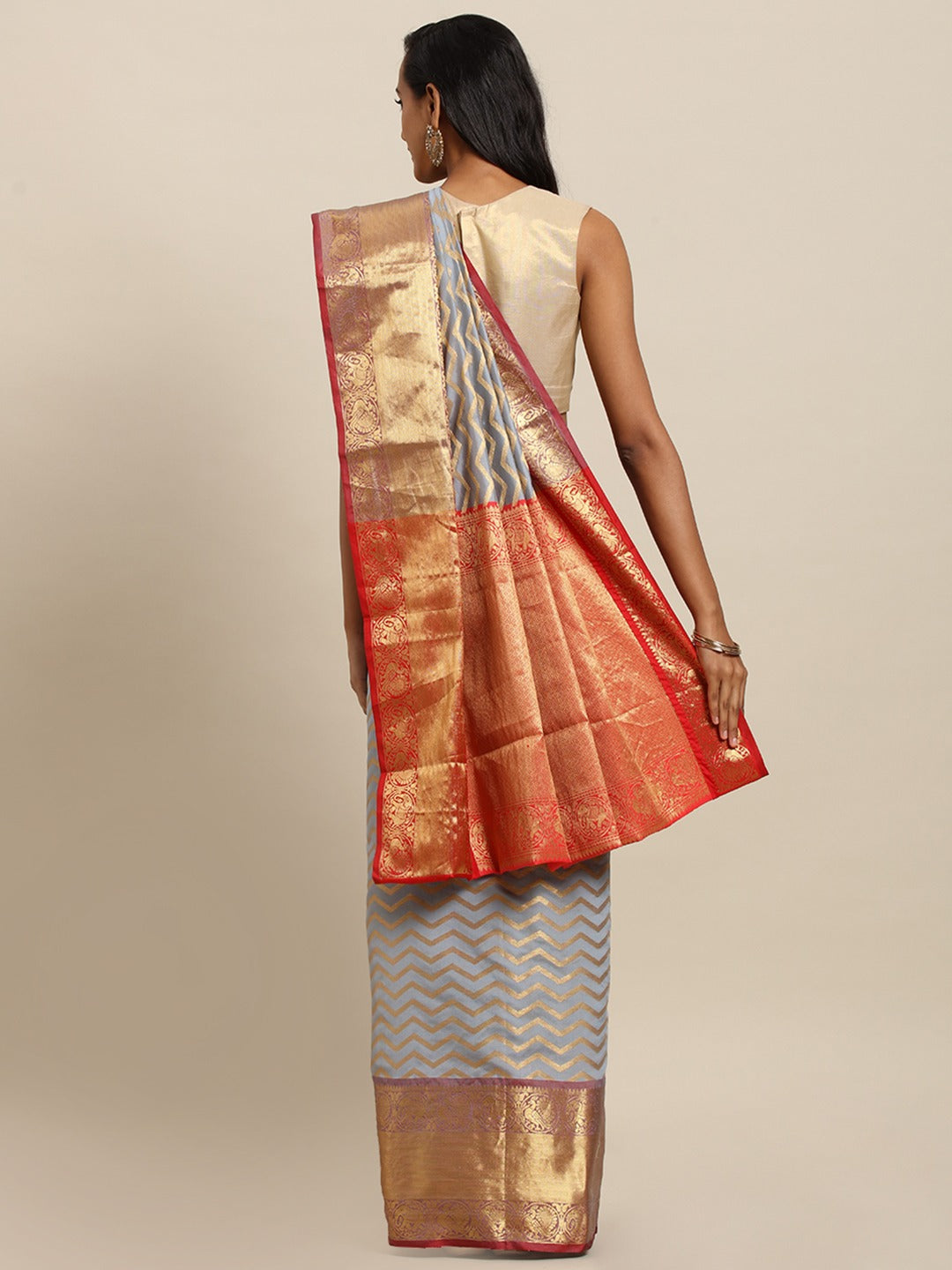 Pure Kanjivaram Grey Colour Silk blend Saree