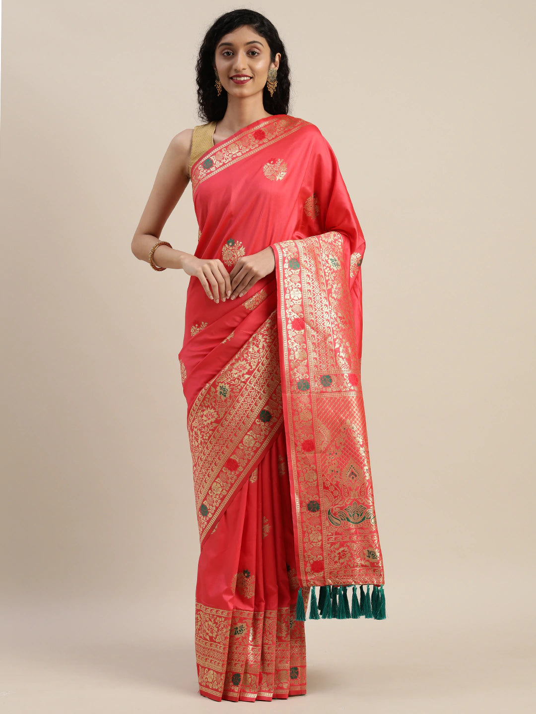Latest Kanjivaram Gajari Colour Woven Design & Zari Saree