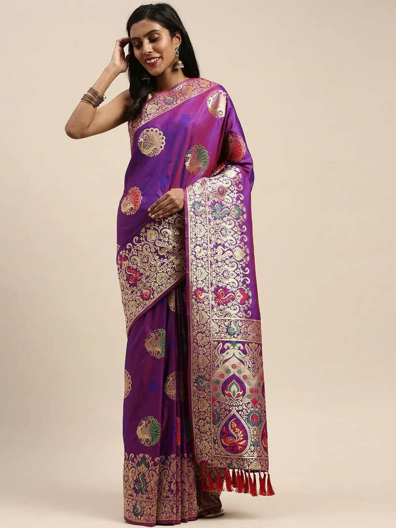 Purple Colour Silk Blend Woven Design Kanjivaram Saree