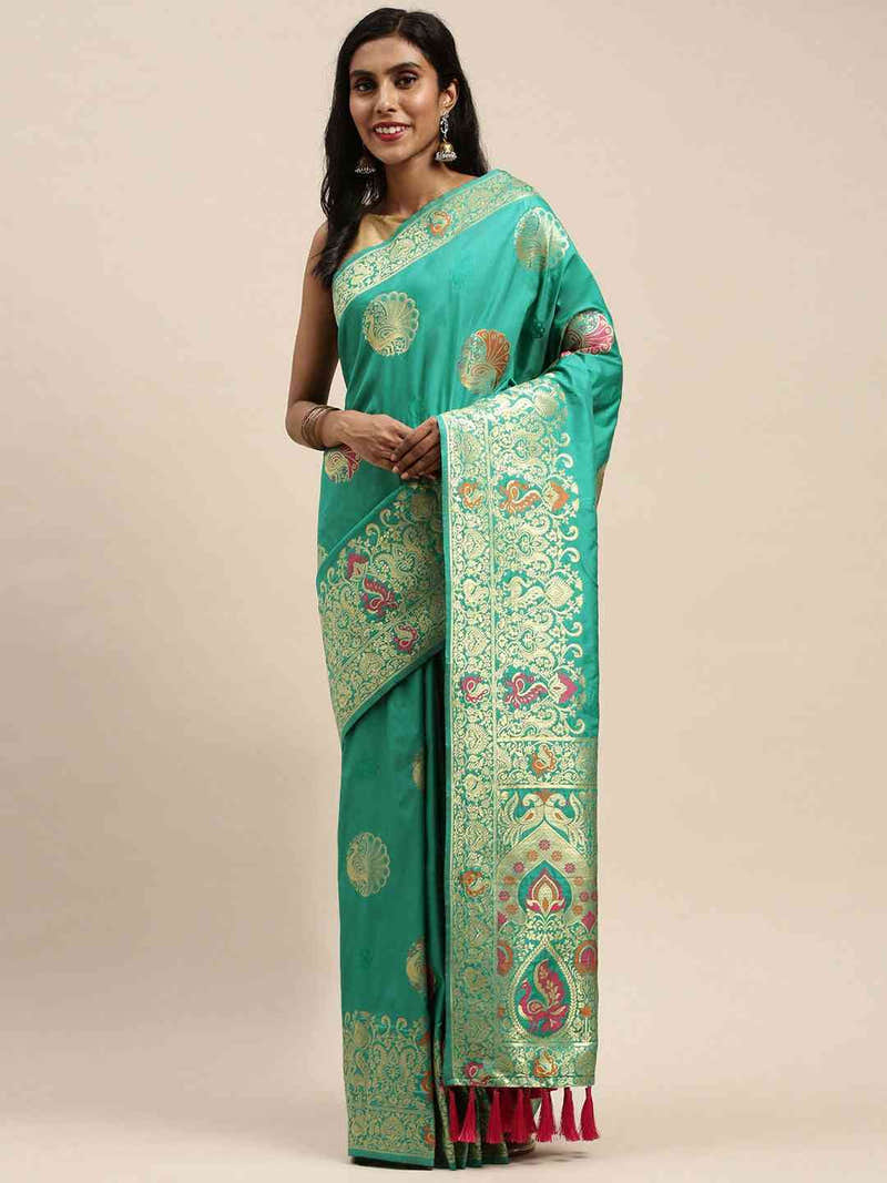 Kanjivaram Silk Turquoise Colour Woven Design Saree