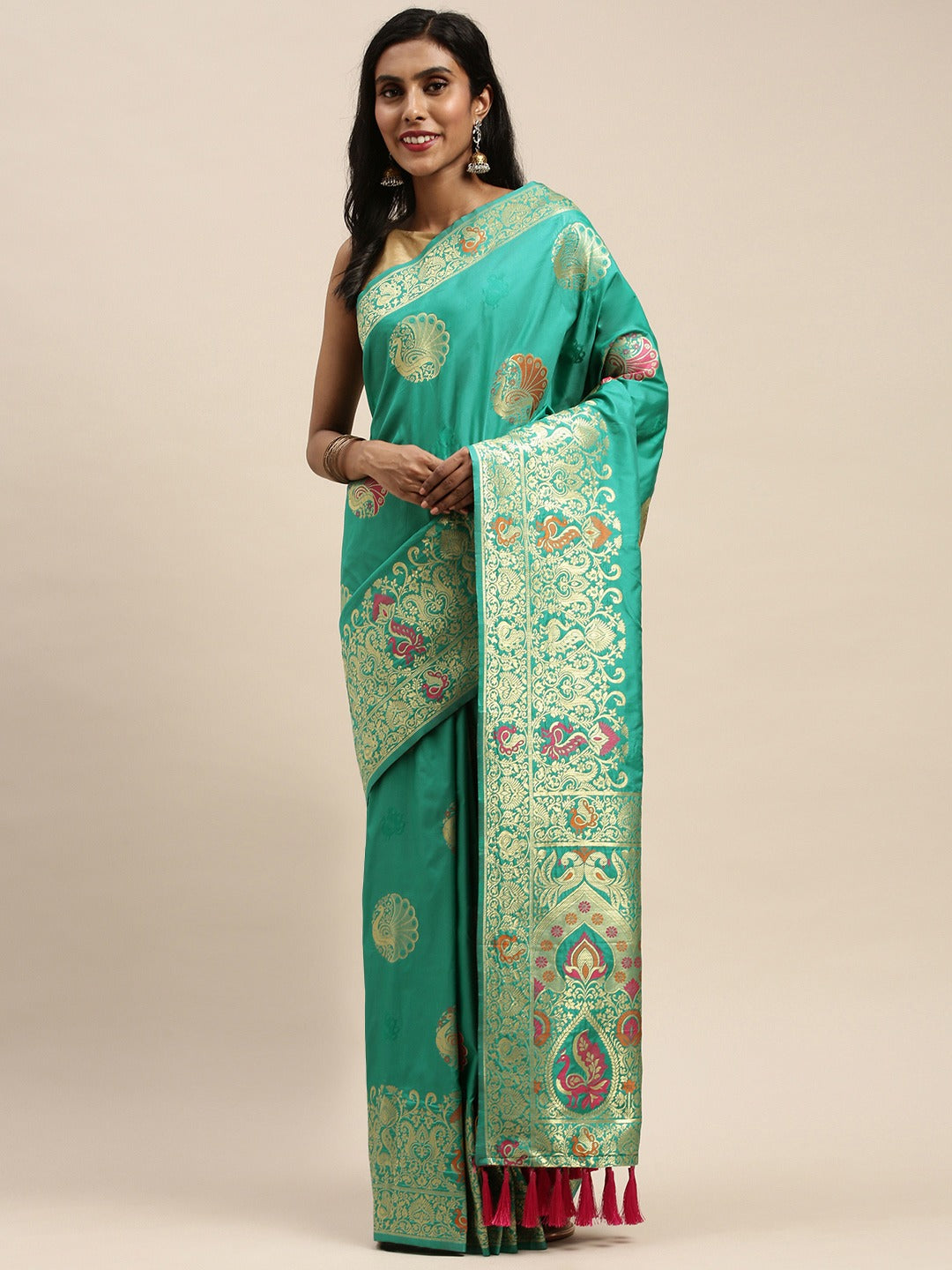  Turquoise Colour Kanjivaram Silk Saree