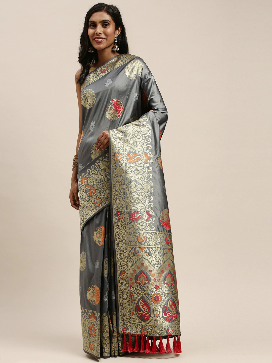  Kanjivaram Silk Grey Woven Saree