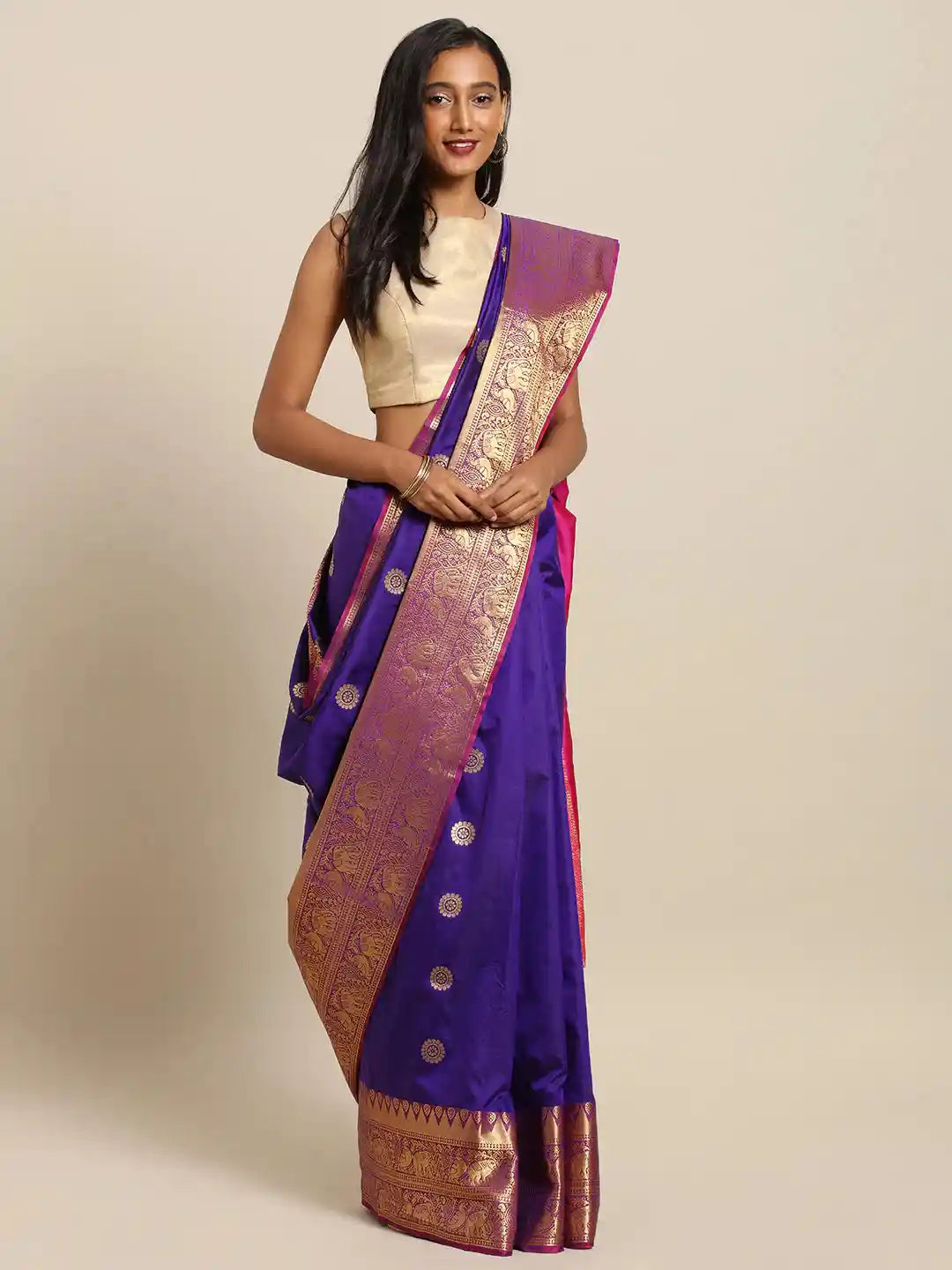  Kanjivaram Purple Silk Saree With Zari Border