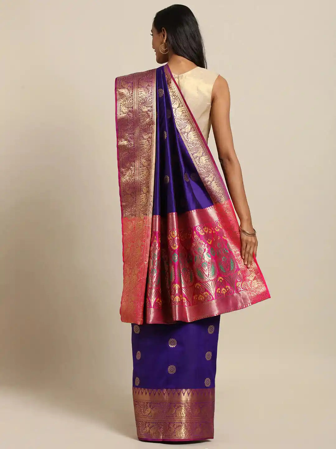  Kanjivaram Purple Silk Saree With Zari Border