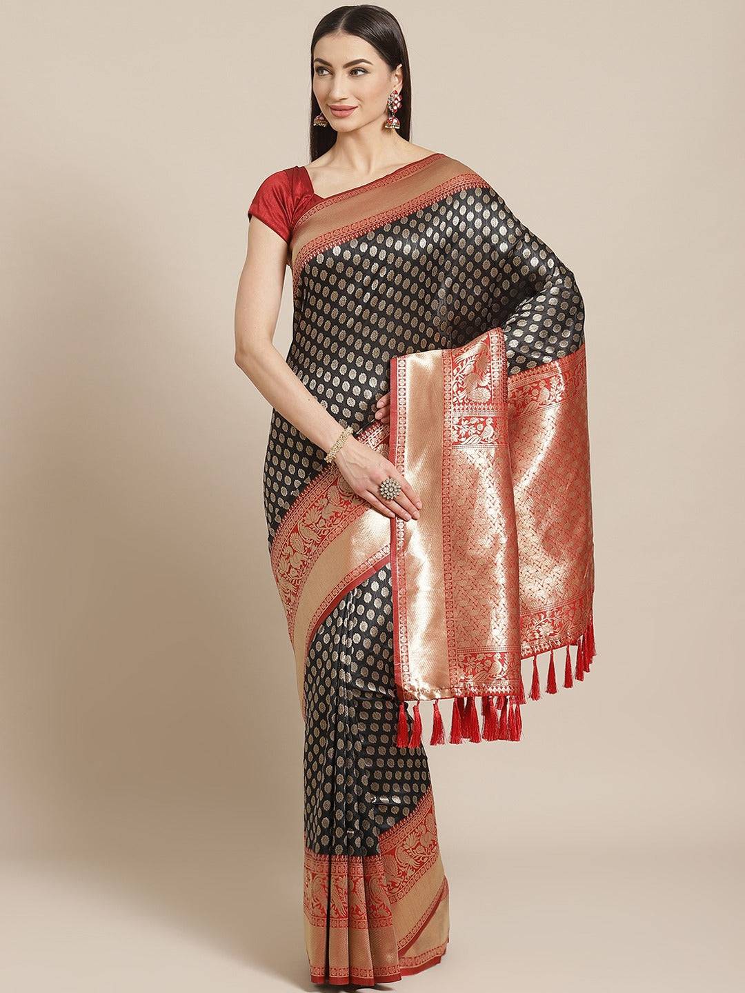 Elegant Banarasi Silk Zari Vely Saree draped on model