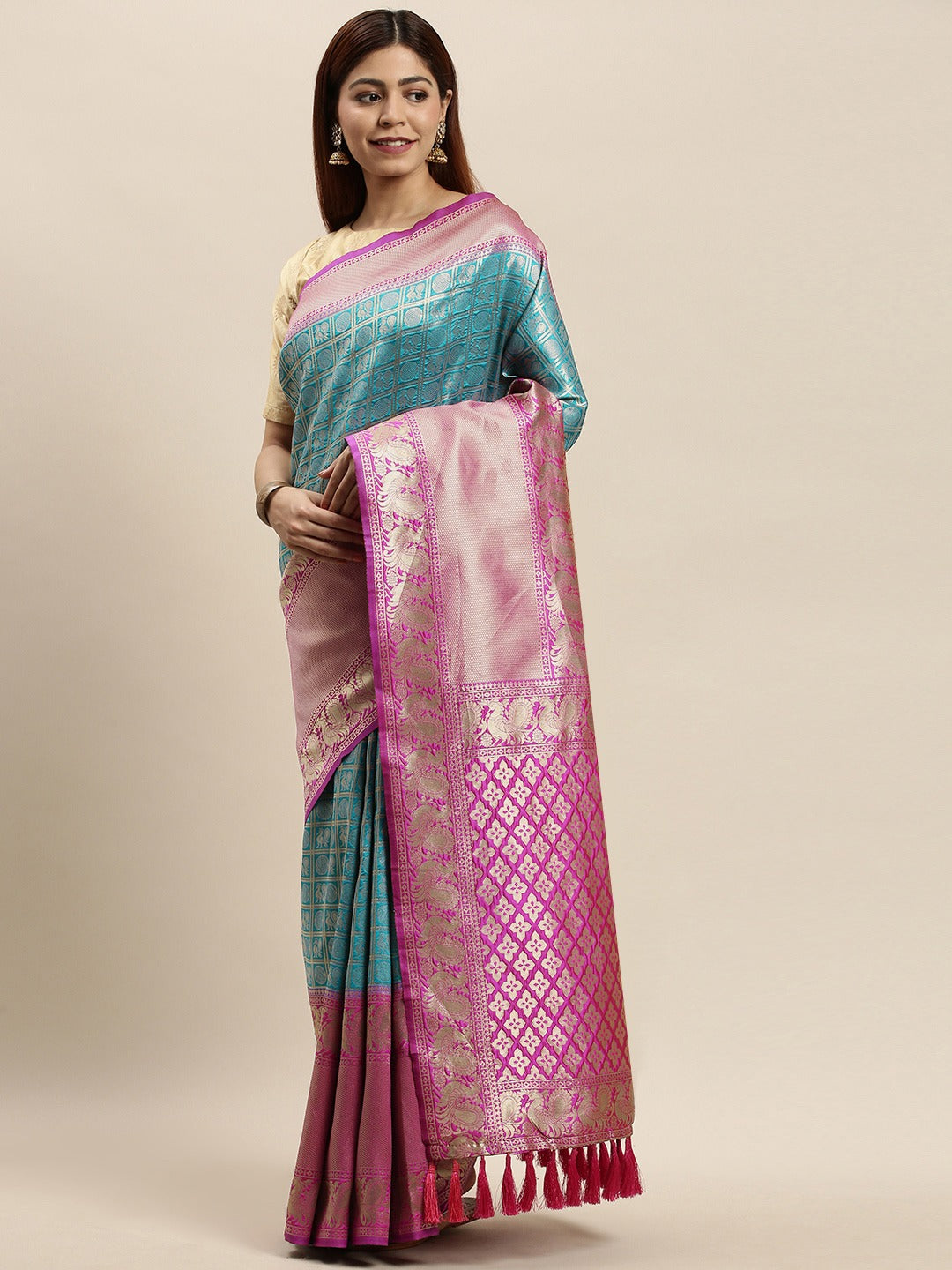 Banarasi Indigo Colour Silk Saree With Woven Design