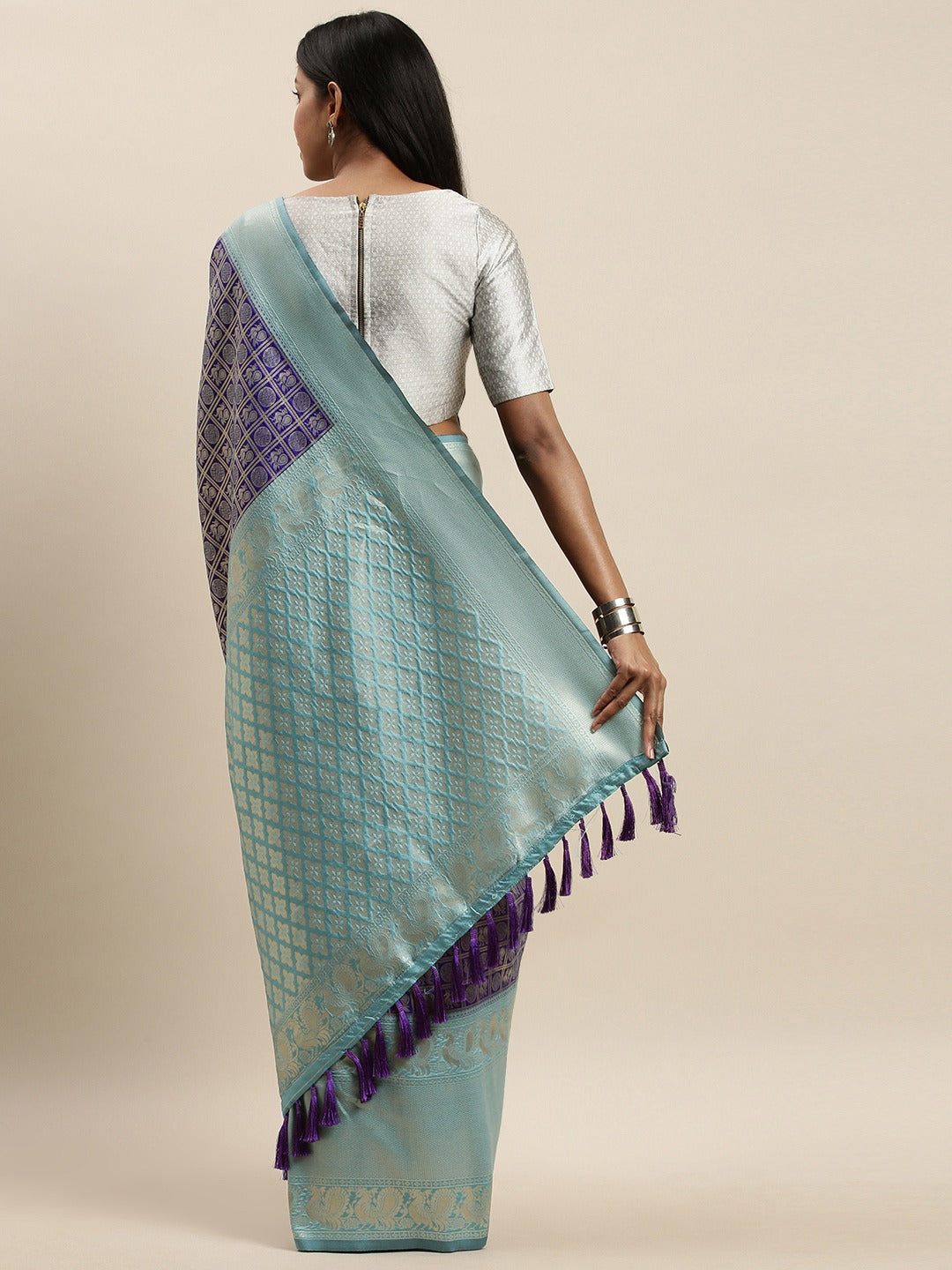 Banarasi Aqua Colour Woven Design Silk Saree