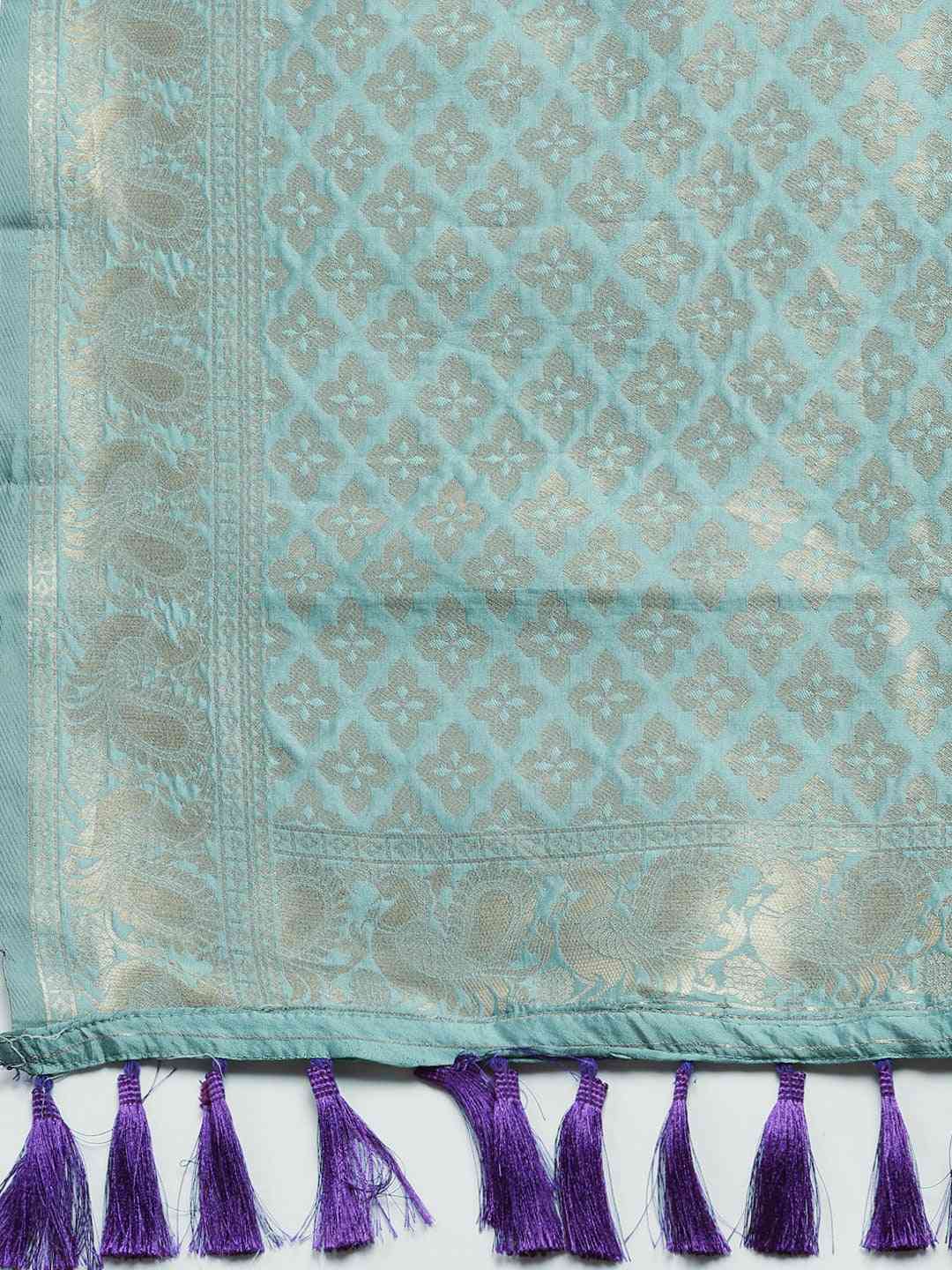Banarasi Aqua Colour Woven Design Silk Saree