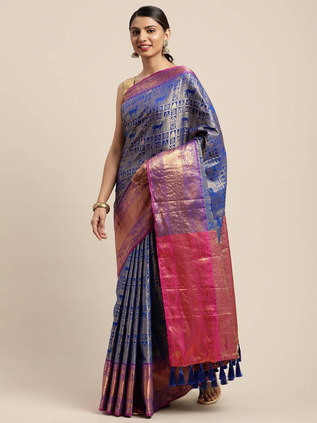 Banarasi Kanchi Ethnic Zari Motif Saree Vastranand 