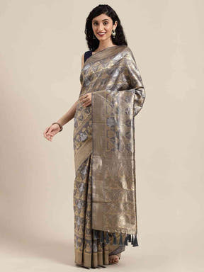  Beautiful Banarasi Grey Colour Woven Design Saree