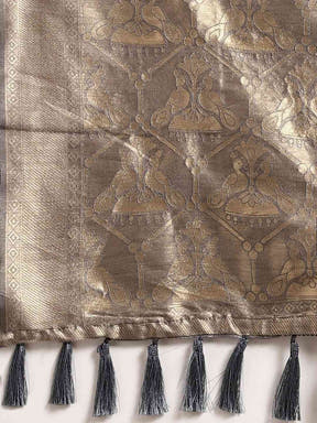  Beautiful Banarasi Grey Colour Woven Design Saree