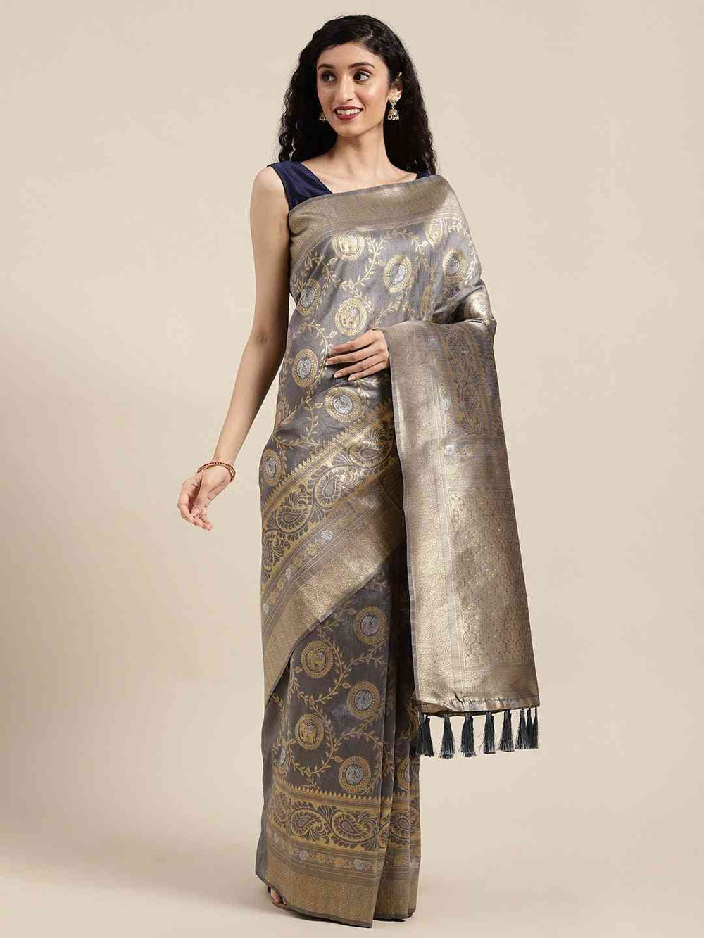 Exclusive Banarasi Grey Colour Woven Design Silk Saree