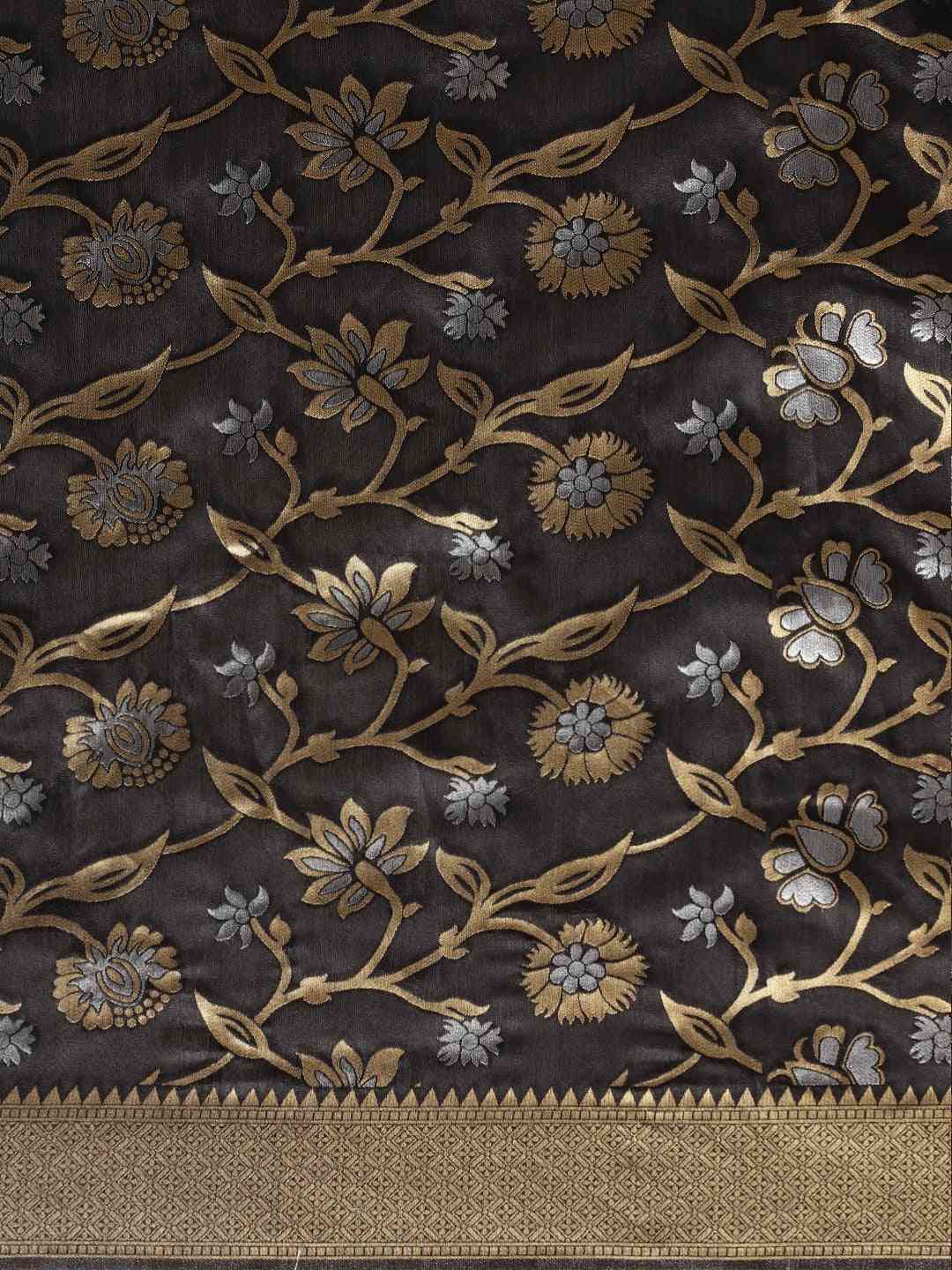  Banarasi Black Colour Saree With Zari Border