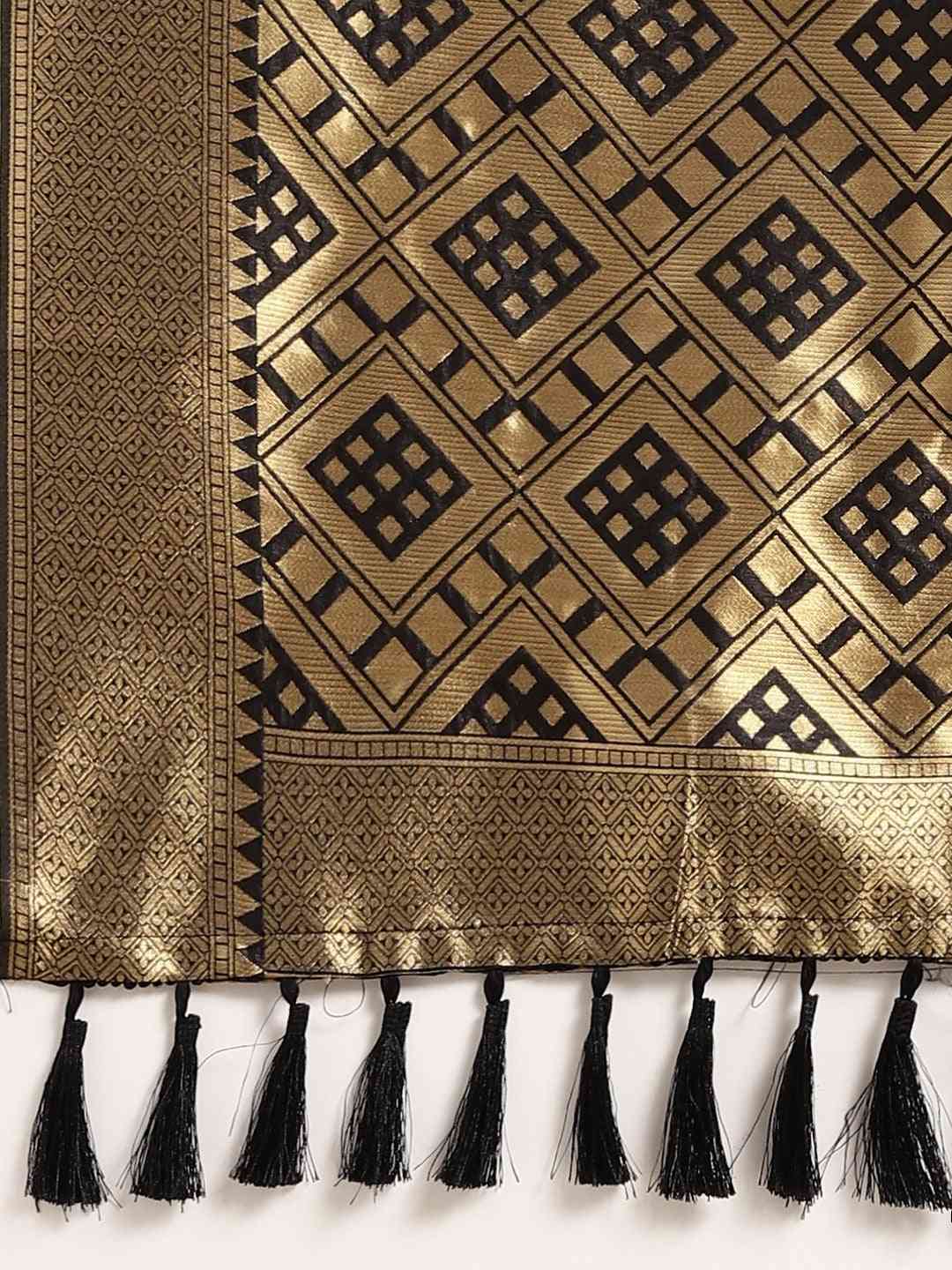  Banarasi Black Colour Saree With Zari Border