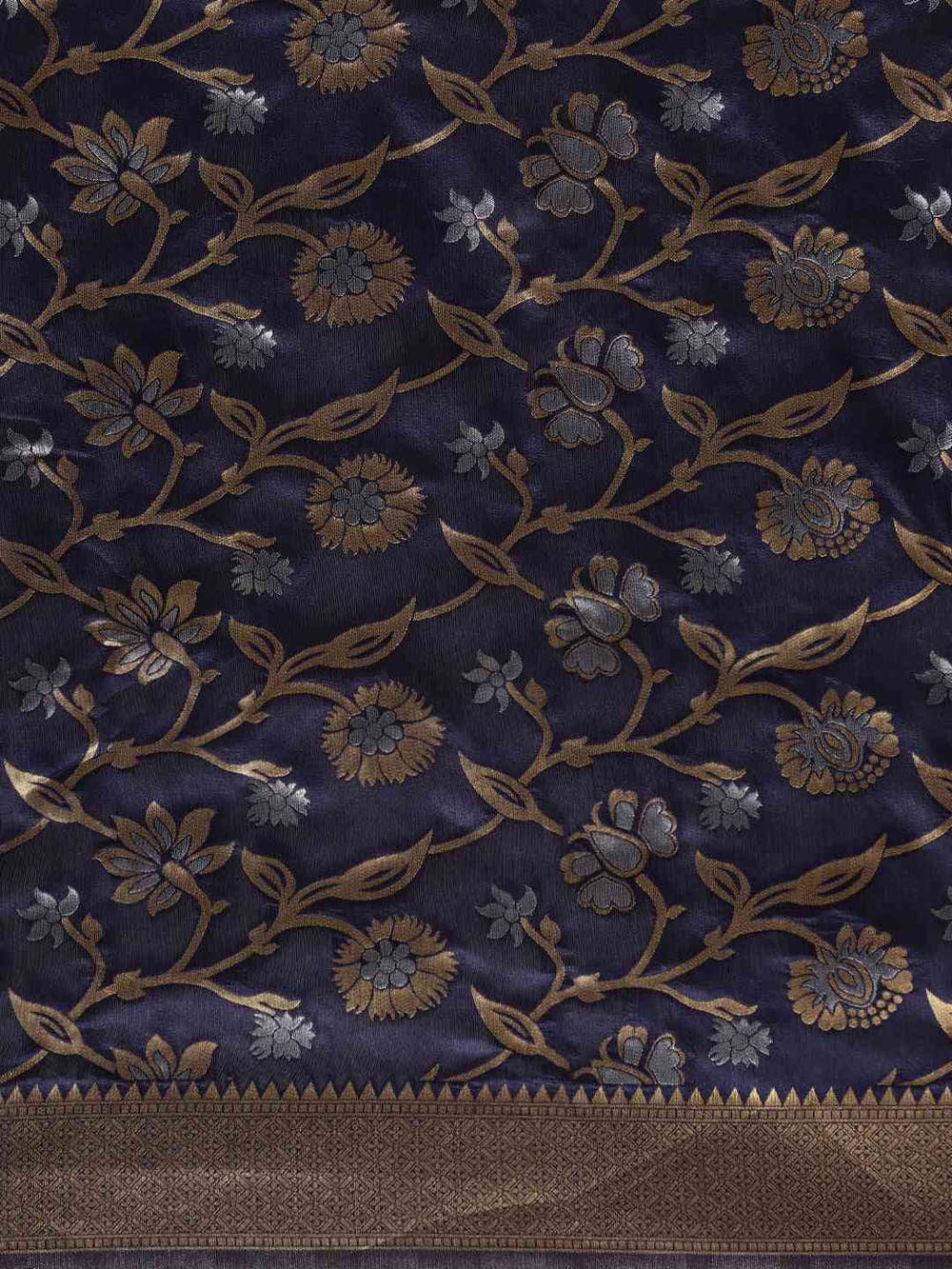  Banarasi Navy Colour Woven Design Saree With Zari Border