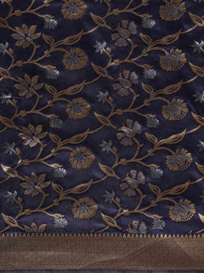  Banarasi Navy Colour Woven Design Saree With Zari Border