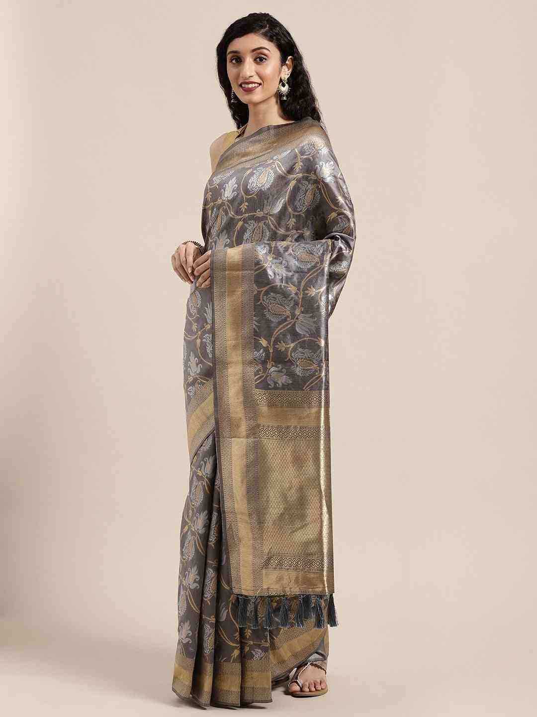  Exclusive Banarasi Grey Colour Woven Design Saree
