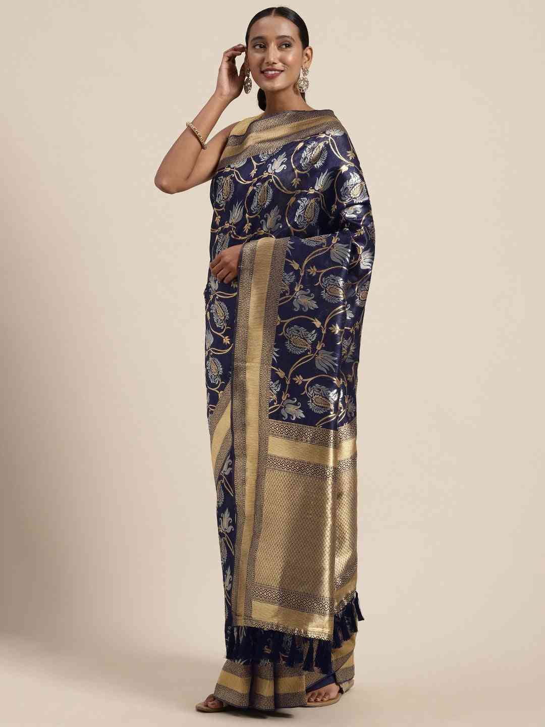  Banarasi Navy Woven Design Saree 