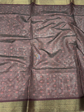 Sky Blue Kalamkari Tussar Silk Saree