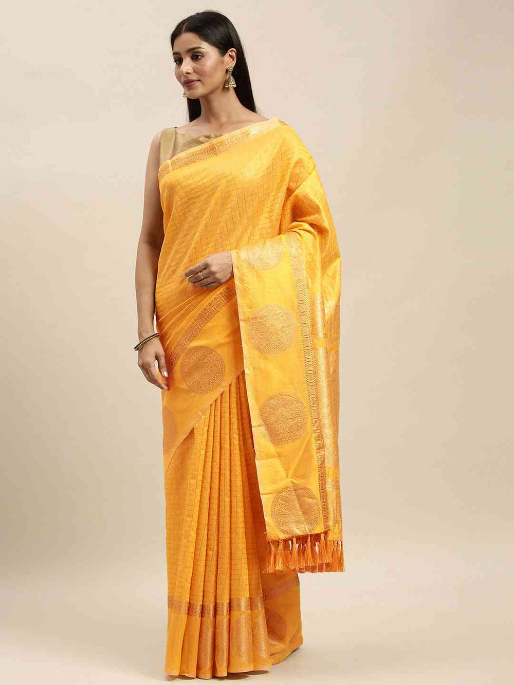 Banarasi Silver Zari Chex Design Kanjivaram Border Saree