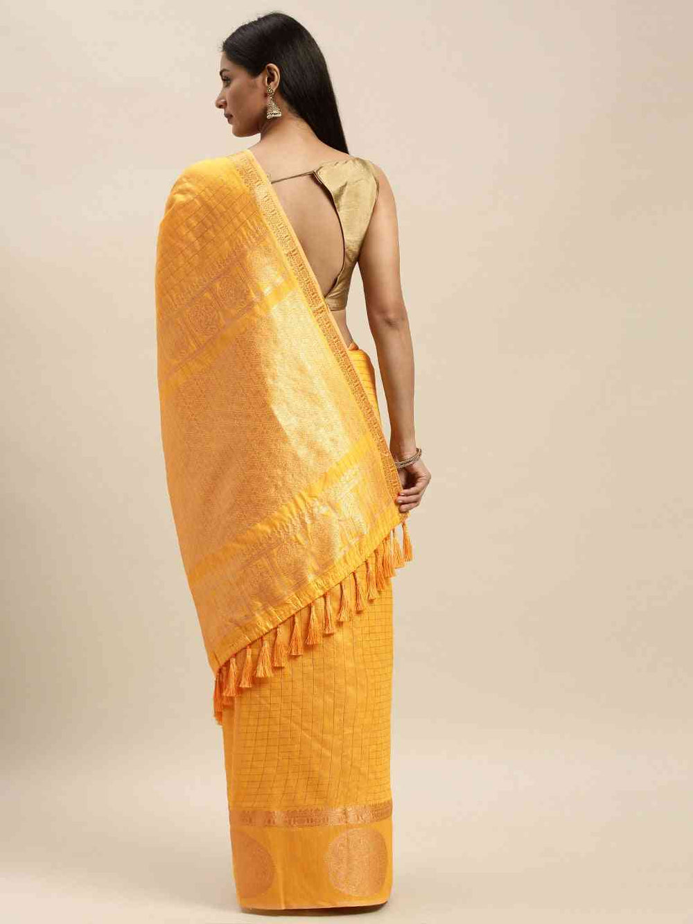 Banarasi Silver Zari Chex Design Kanjivaram Border Saree