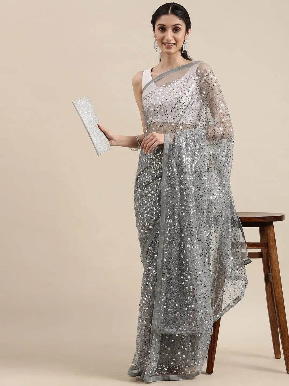  Soft Poly Net Sequence Work Party Wear Saree