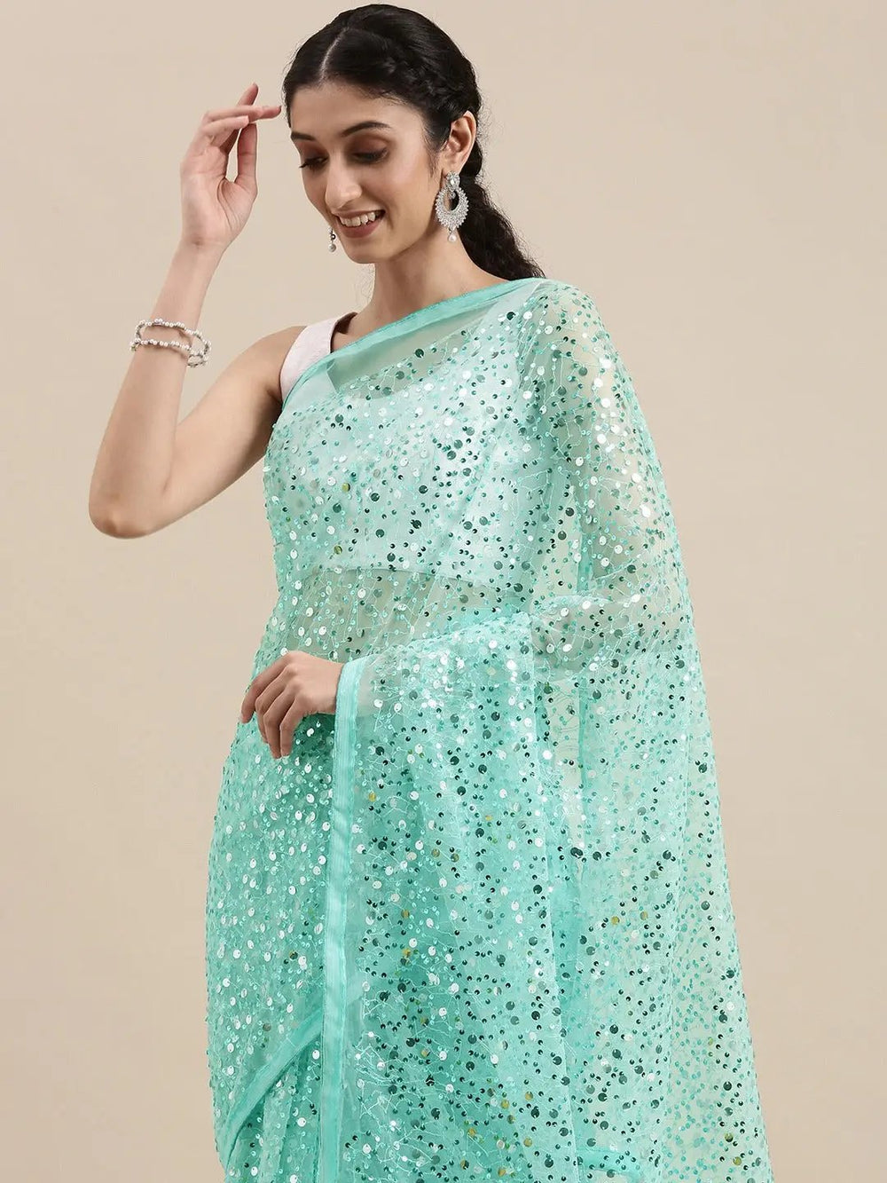  Soft Poly Net Sequence Work Party Wear Saree