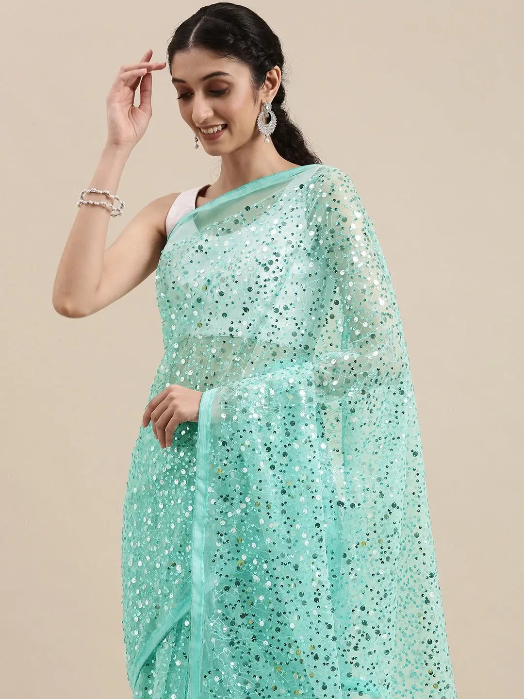  Soft Poly Net Sequence Work Party Wear Saree