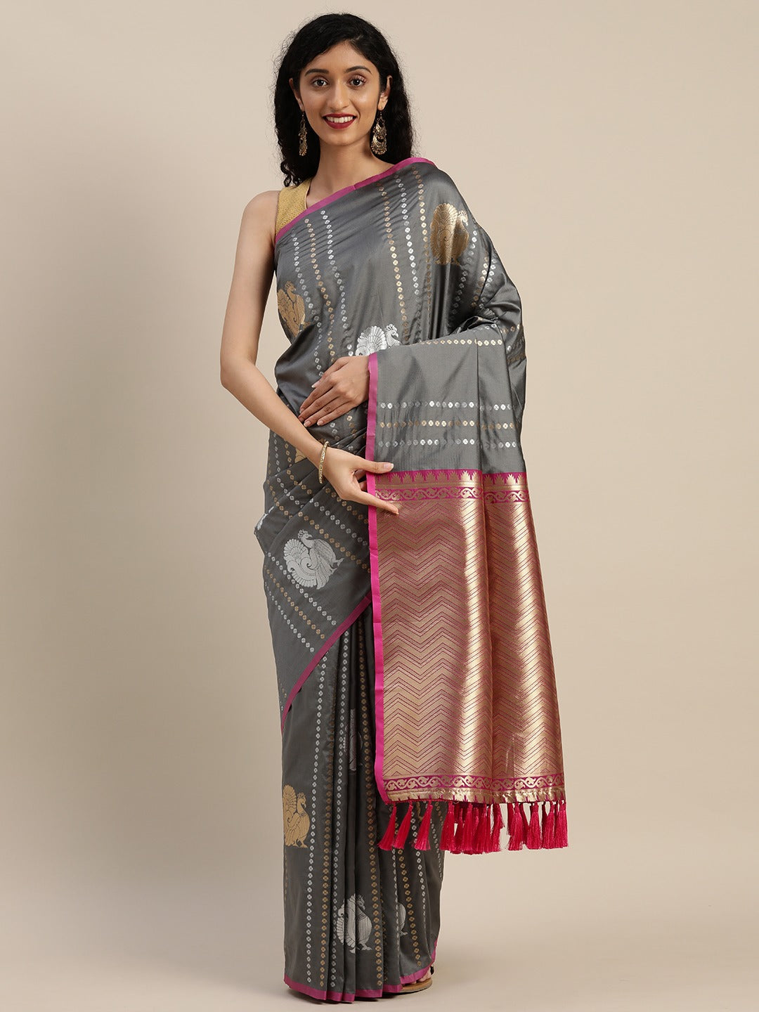  Trendy Banarasi Grey Colour Silk Blend Saree
