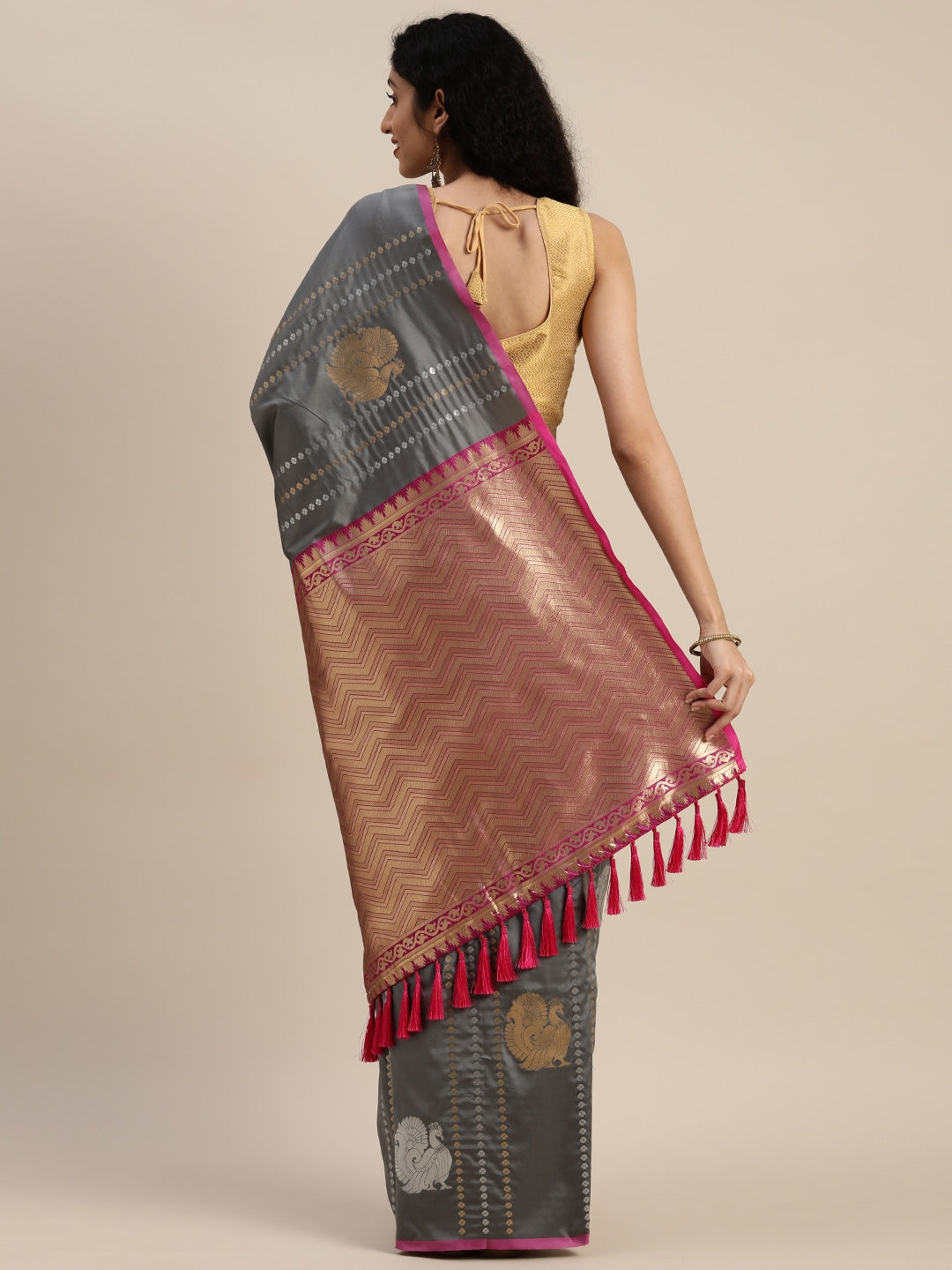  Trendy Banarasi Grey Colour Silk Blend Saree