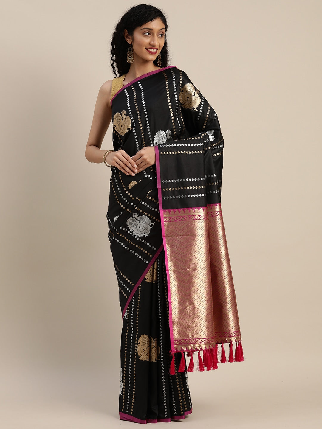 Trendy Banarasi Black Colour Silk Blend Saree