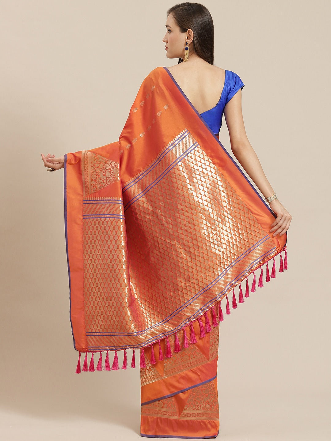 Digital Orange Colour Silk Woven Design Banarasi Saree