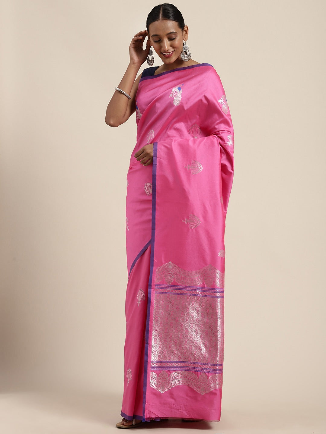 Trendy Light Pink Colour Silk Woven Design Banarasi Saree 