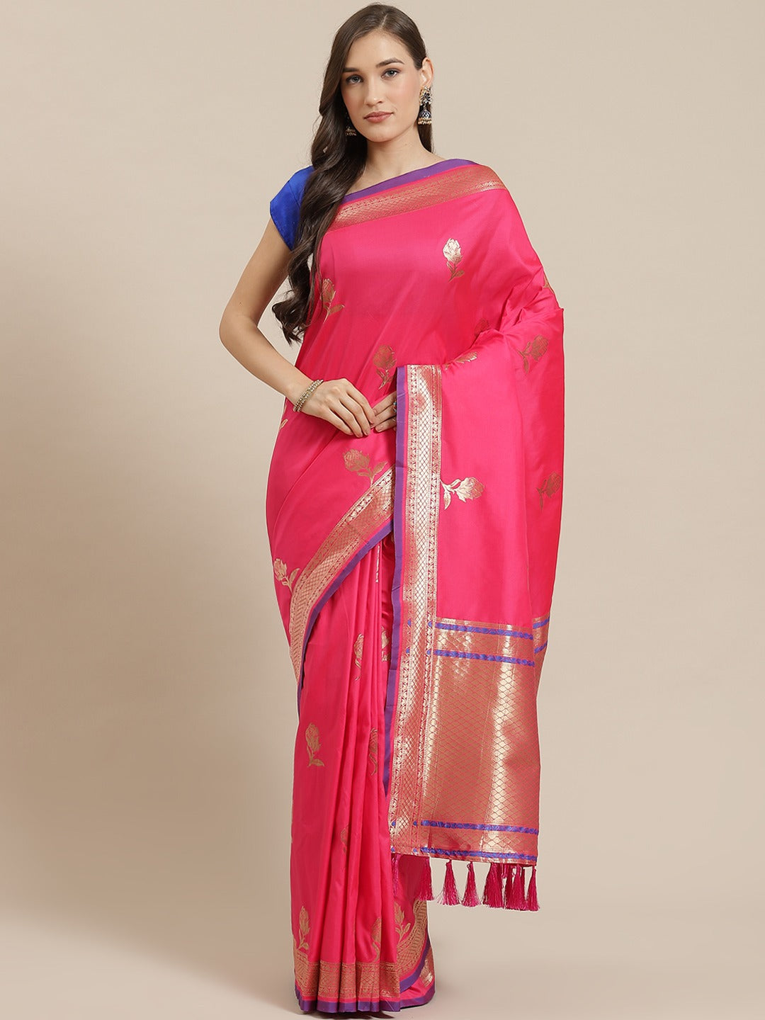 Stylish Gajari Colour Woven Design Banarasi Saree 