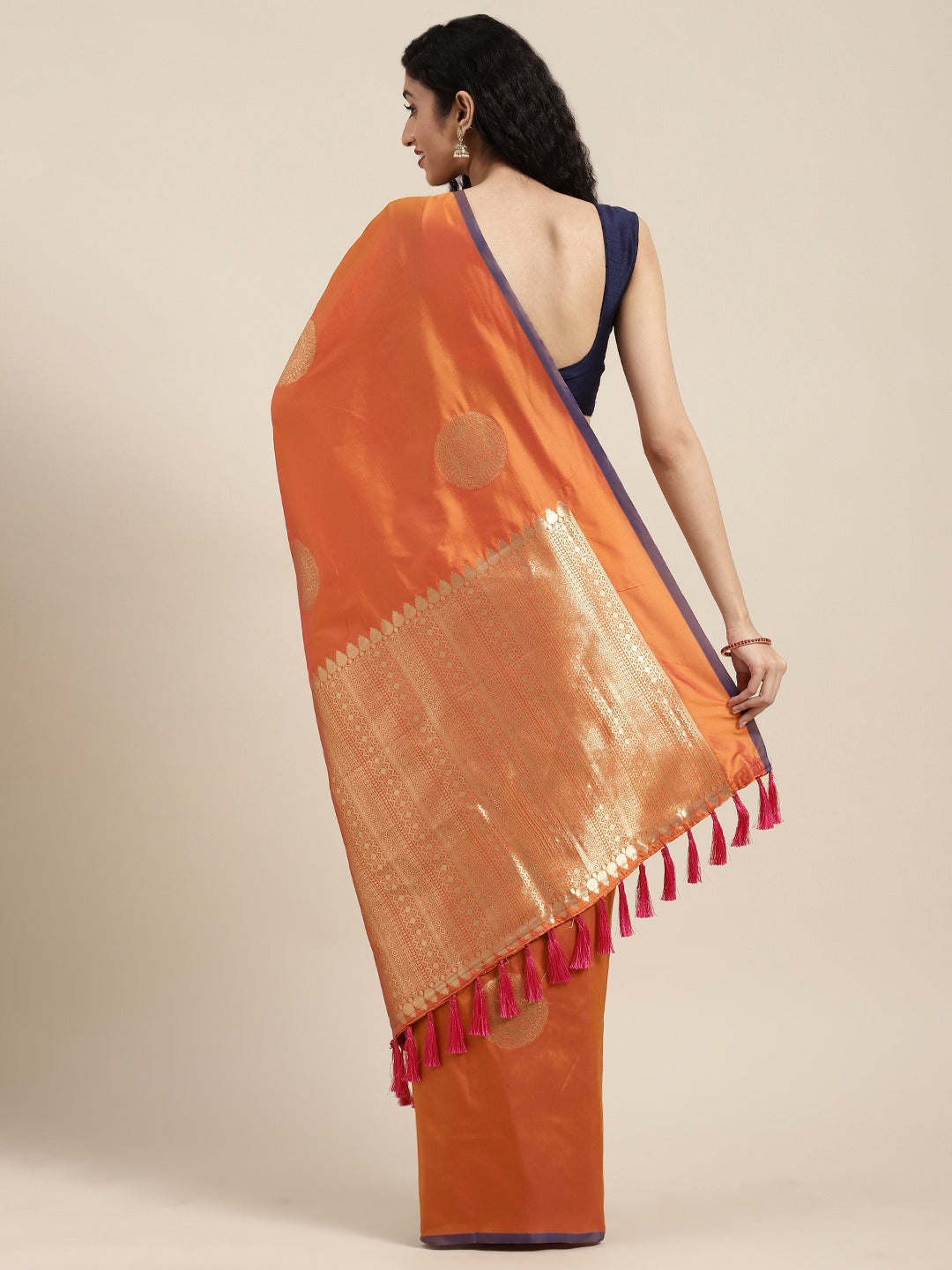 Exclusive Orange Silk Woven Design Banarasi Saree