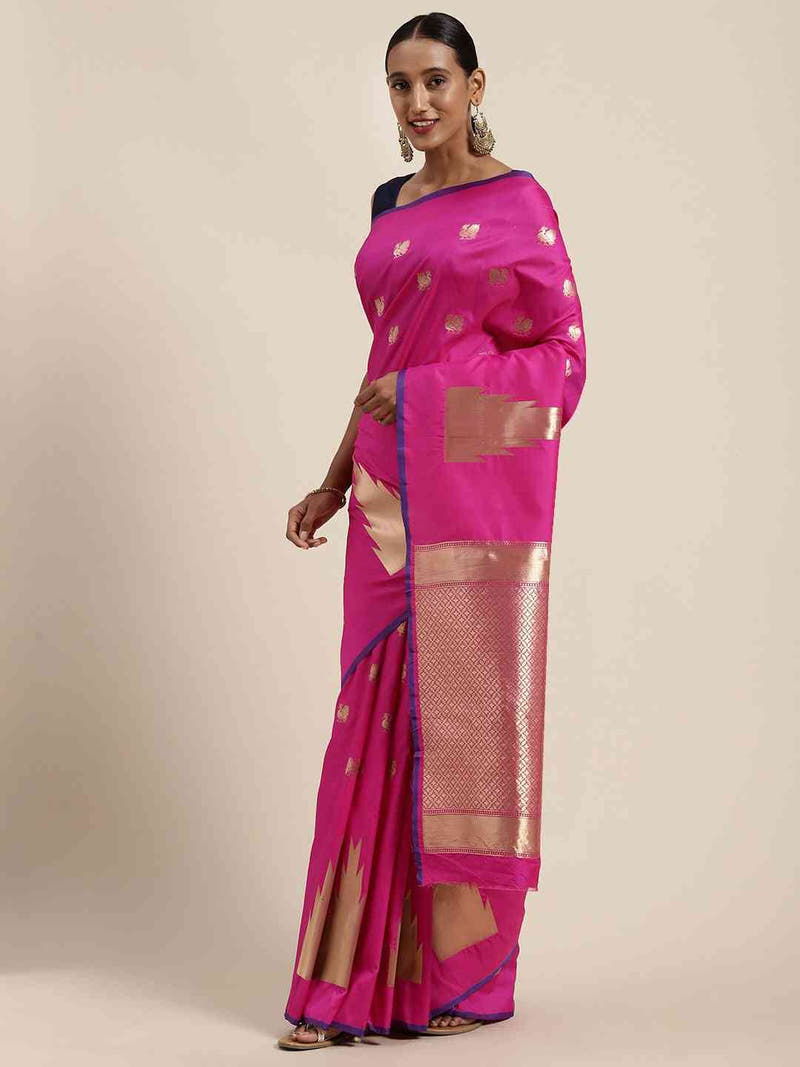 Beautiful Rani Colour Silk Woven Banarasi Saree