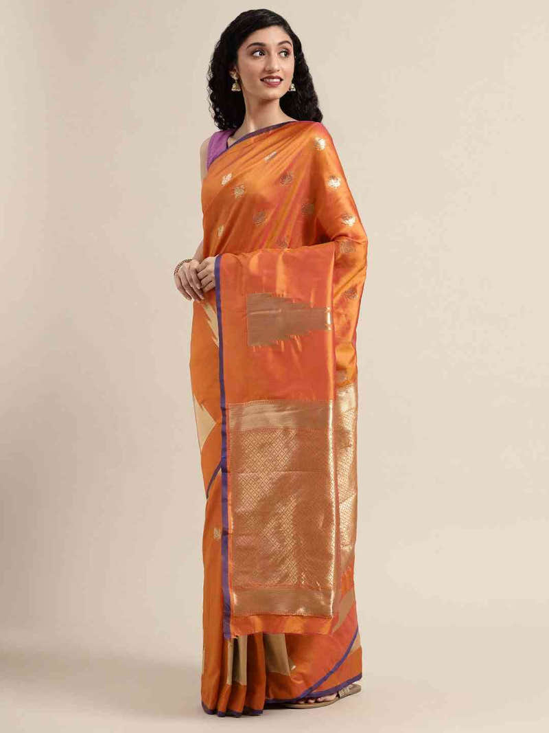 Beautiful Orange Silk Woven Design Banarasi Saree