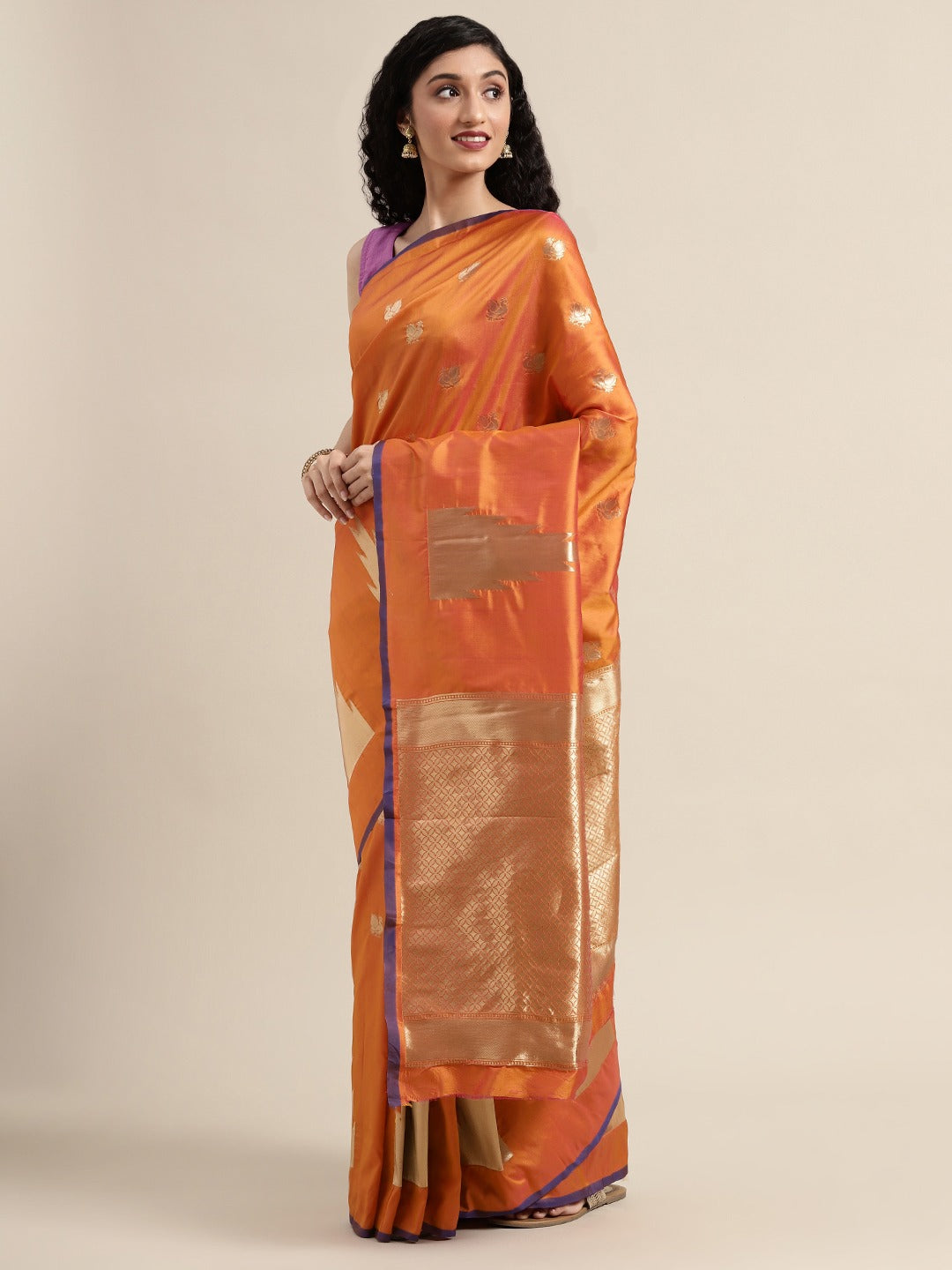 Beautiful Orange Colour Silk Woven Design Banarasi Saree 