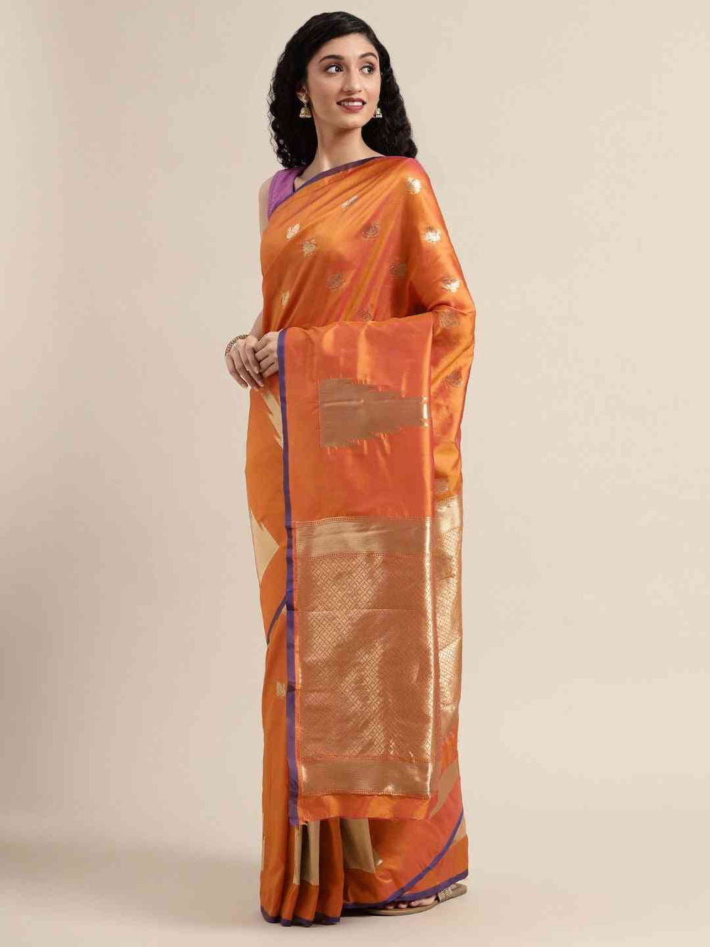 Beautiful Orange Colour Silk Woven Design Banarasi Saree 