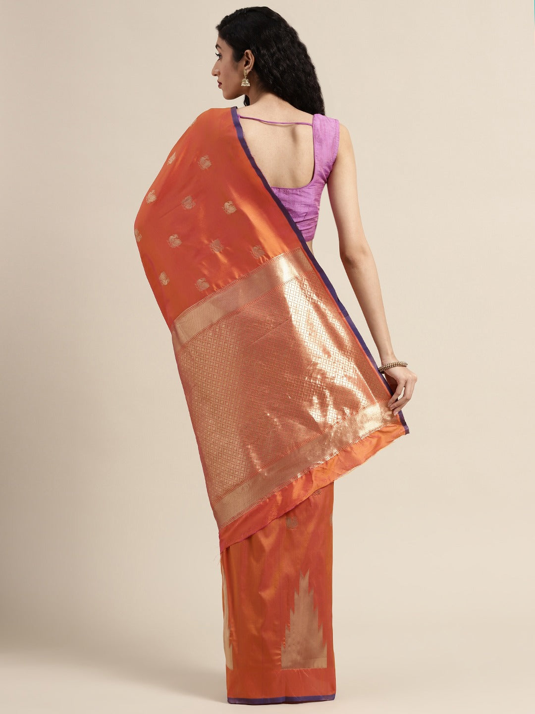 Beautiful Orange Colour Silk Woven Design Banarasi Saree 