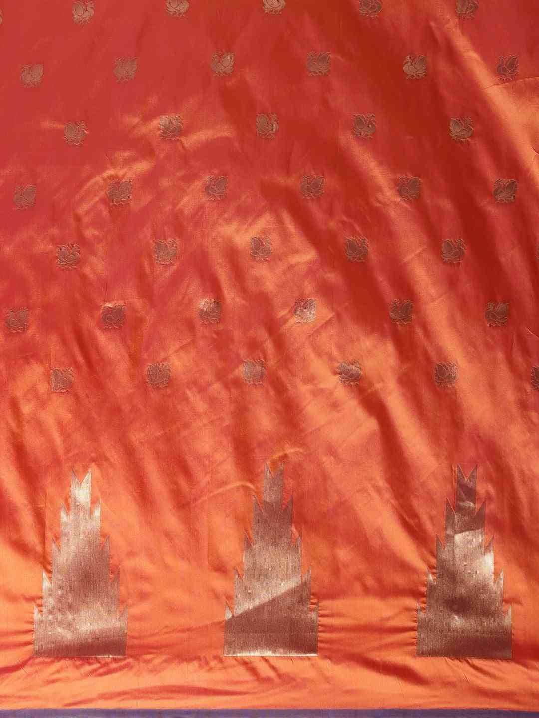 Beautiful Orange Colour Silk Woven Design Banarasi Saree 