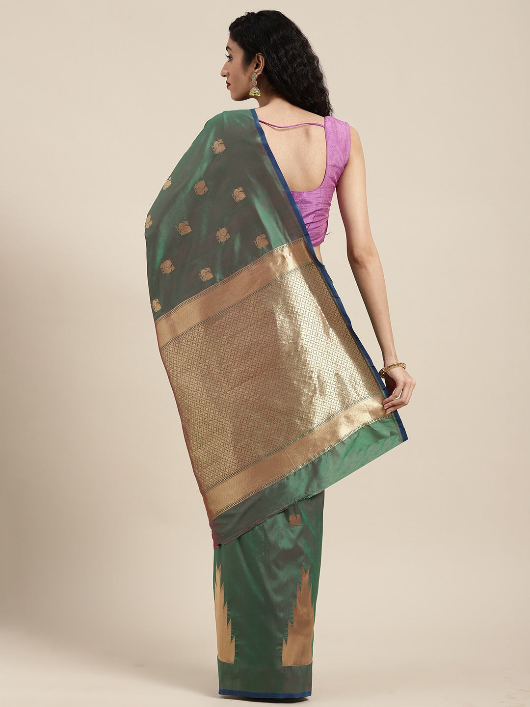 Beatiful Bottle Green Silk Woven Design Banarasi Saree