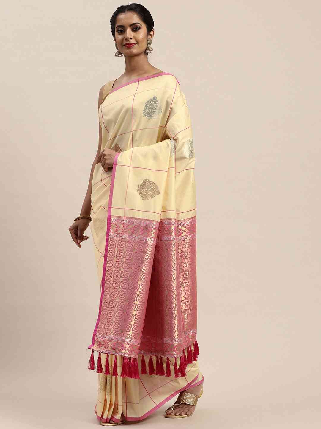 Exclusive Banarasi Cream Colour Woven Design Zari Silk Saree